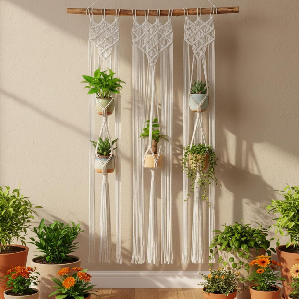 Thyle Macrame Plant Hanger Indoor Woven Boho Rope Decorative Flower Pot Hanging Holder Bohemian Plant Floating Shelve
