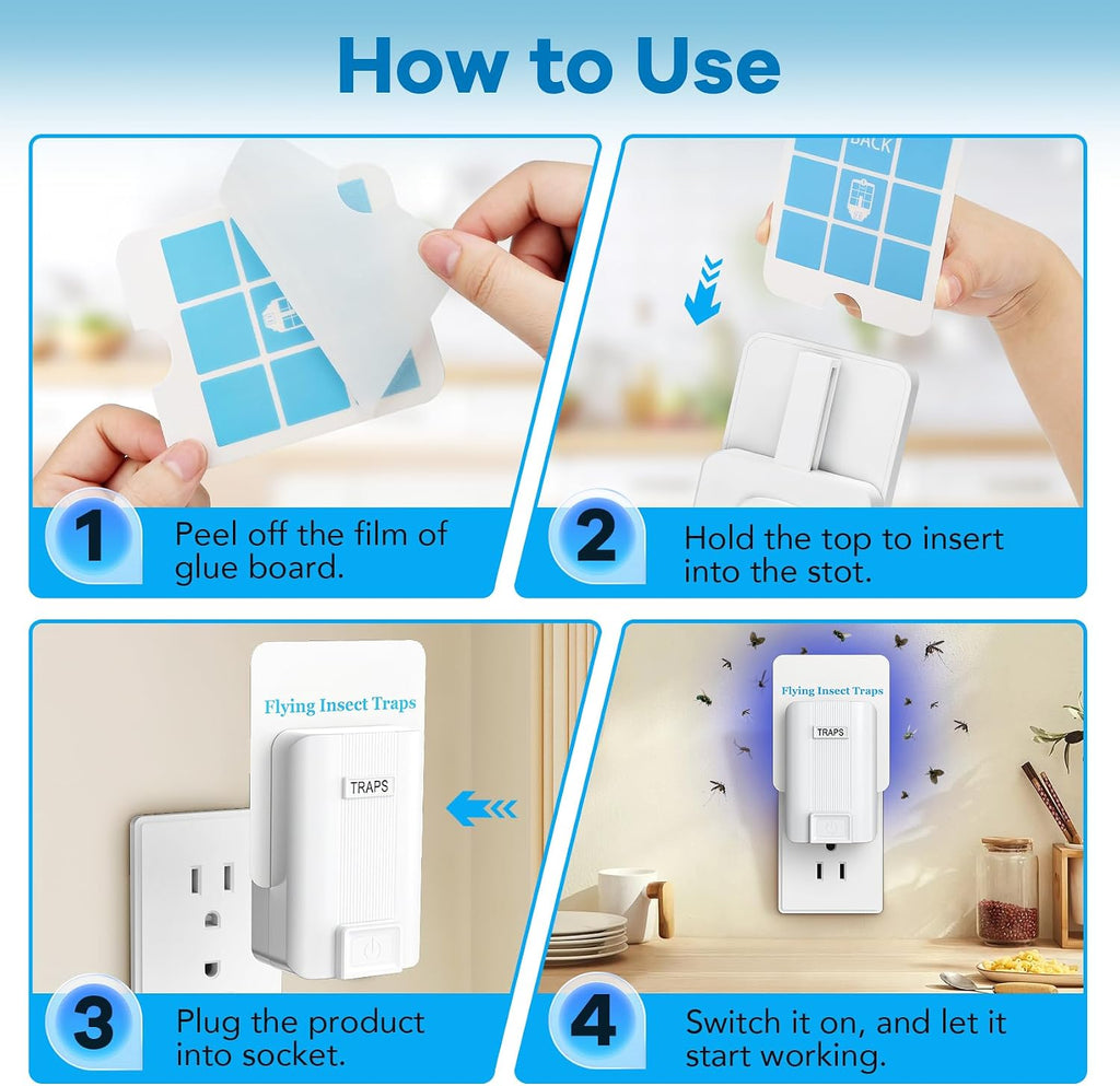 Indoor Fly Trap, Plug-in Fruit Fly Trap with 2 Devices and 6 Sticky Refills | Gnat Trap for Fruit Flies, Gnats, Flies