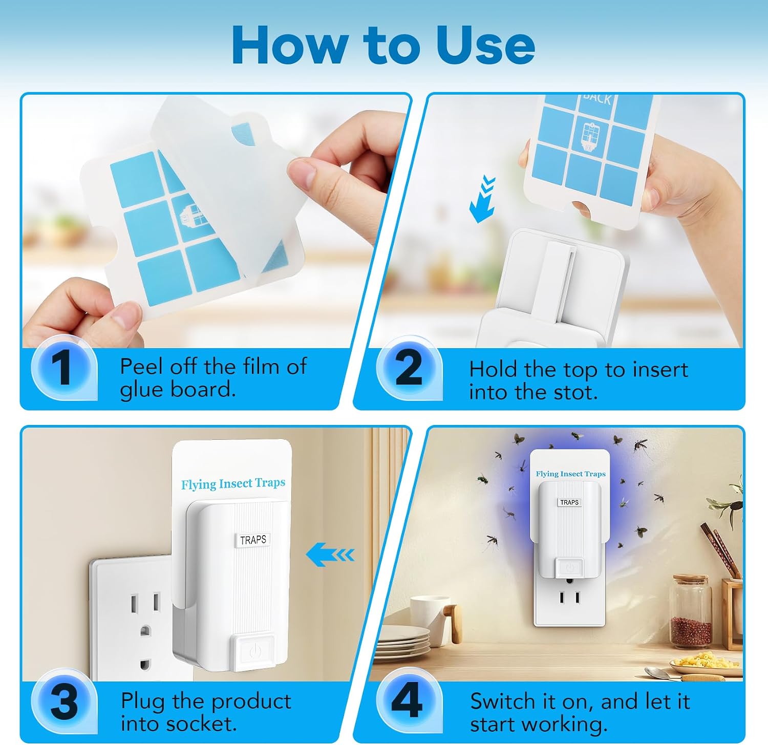 Indoor Fly Trap, Plug-in Fruit Fly Trap with 2 Devices and 6 Sticky Refills | Gnat Trap for Fruit Flies, Gnats, Flies