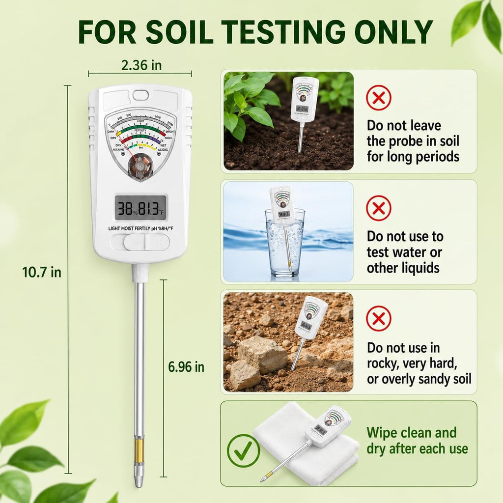 2026 Soil Tester, 7-in-1 Soil Test Kit for Moisture, pH, Fertility, Temperature, Humidity and Light, Digital Soil Meter