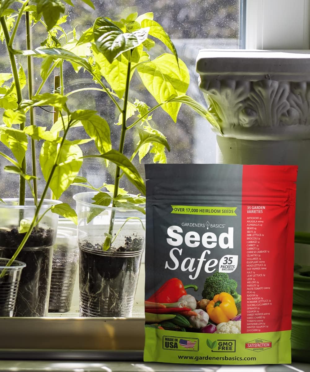 Gardeners Basics Seed Safe Kit - 35 Easy to Grow Heirloom Vegetable Seeds for Beginners - Non GMO Garden Starter Set