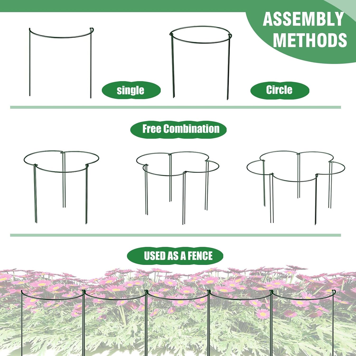 LINGHUI Peony Cages and Supports, 6 Pack Plant Support Stakes for Outdoor & Indoor Plants, 10" W x 16" H Half Round