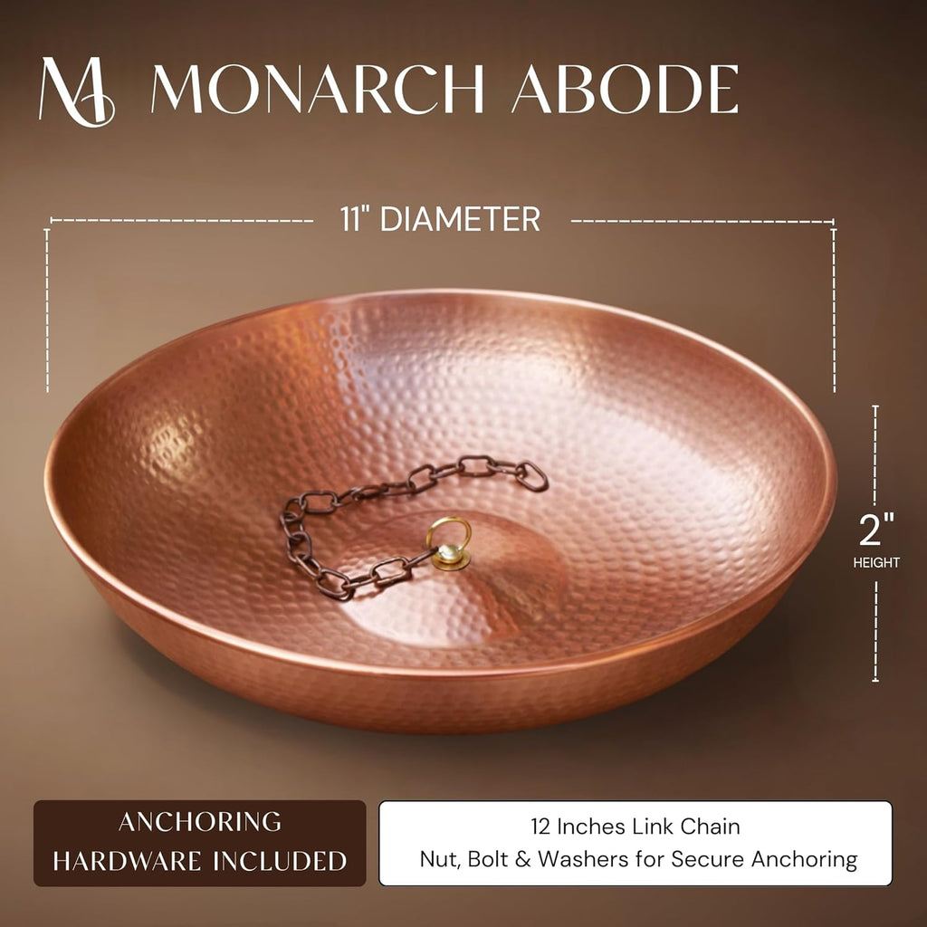Monarch Rain Chains Rain Chain Basin – 11 Inch Hand Hammered Anchor Bowl for Gutters, Pure Copper Decorative Anchoring