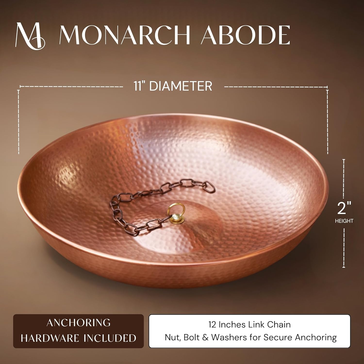 Monarch Rain Chains Rain Chain Basin – 11 Inch Hand Hammered Anchor Bowl for Gutters, Pure Copper Decorative Anchoring