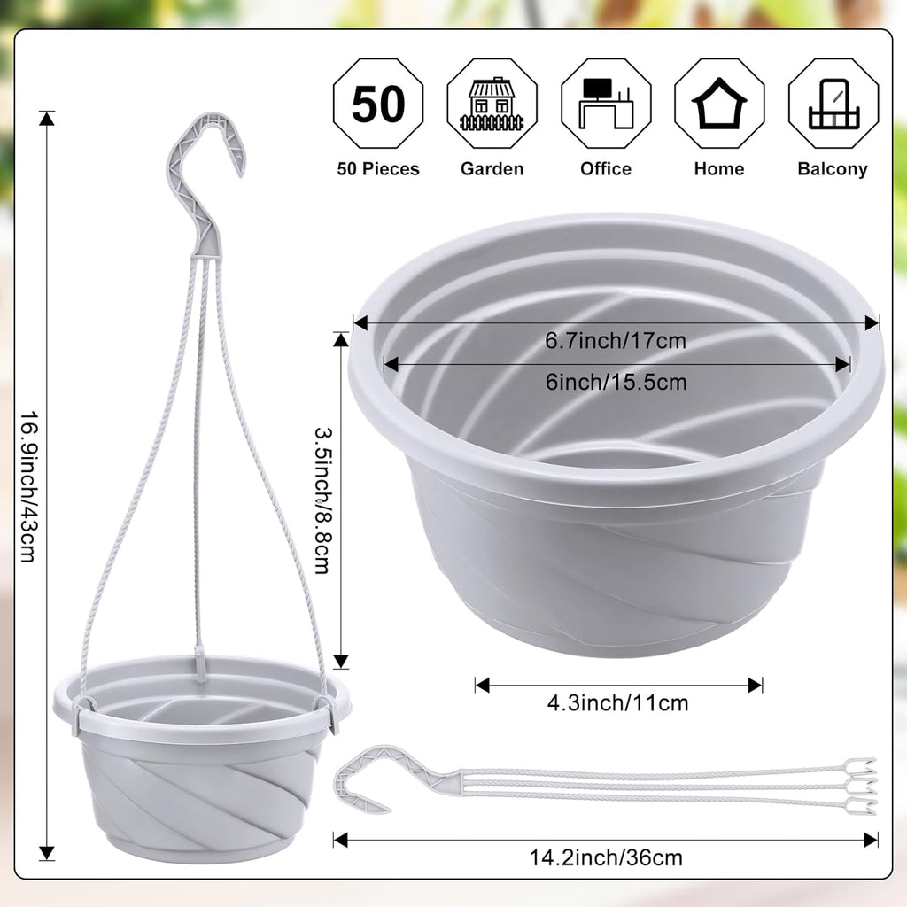 Tioncy 50 Pcs Plastic Hanging Planter Round Hanging Pot for Plants Containers with Hook Flower Plant Pots Holders for