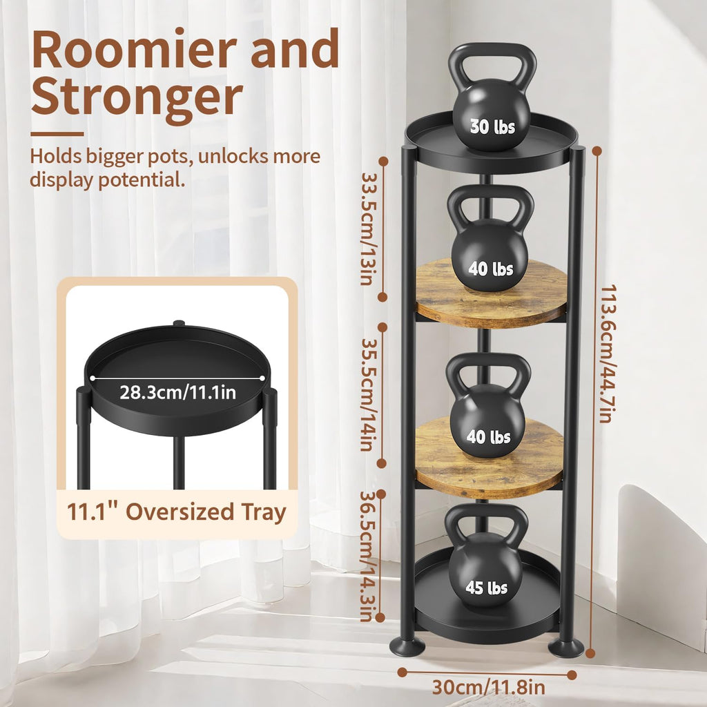 LASZOLA Plant Stand Tall Flower Holder for Indoor Corner, 4 Tier Black | Heavy Duty Metal Vertical Multi Level Shelf