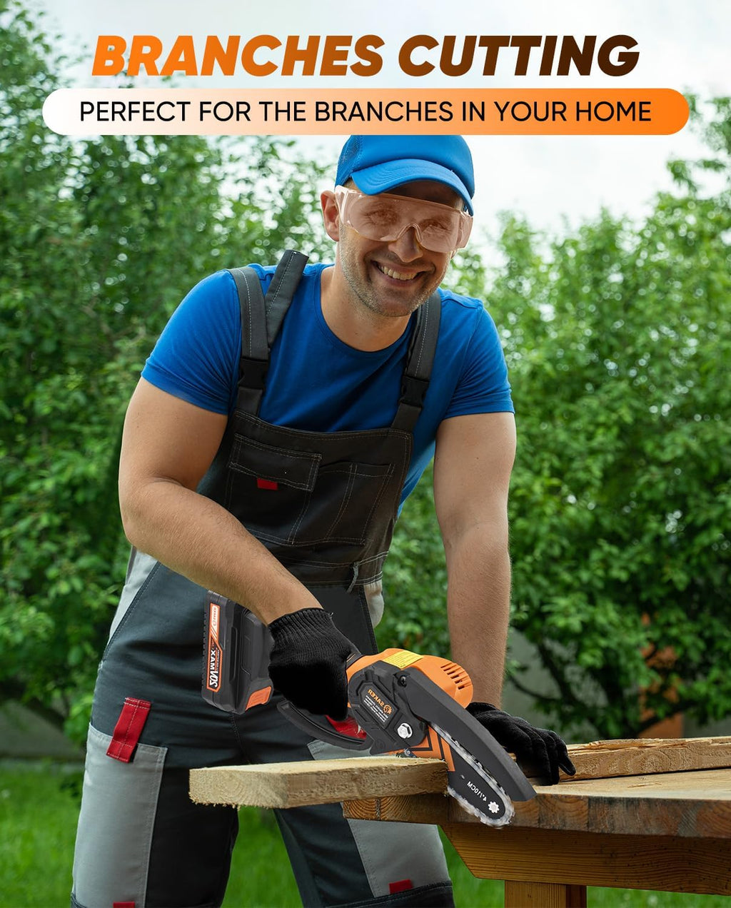 Saker Mini Chainsaw Cordless with 2 Batteries Orange | Portable Electric Chainsaws Cordless,Handheld Chain Saw Pruning