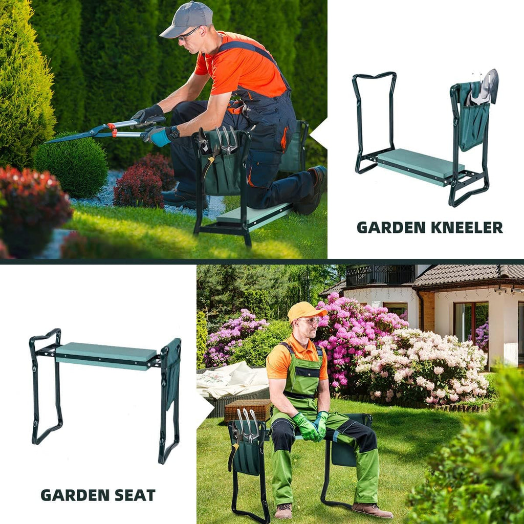 2-in-1 Garden Kneeler & Seat, Folding Seat w/EVA Foam Kneeling Pad & Removable Tools Pouch, Sturdy Steel Frame, No