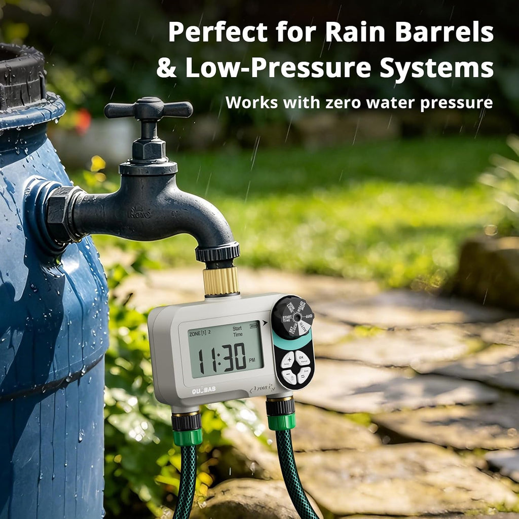 QUOBAS Zero Pressure Water Timer, Brass Sprinkler Timer for Garden Hose | Programmable Hose Timer with Child Lock