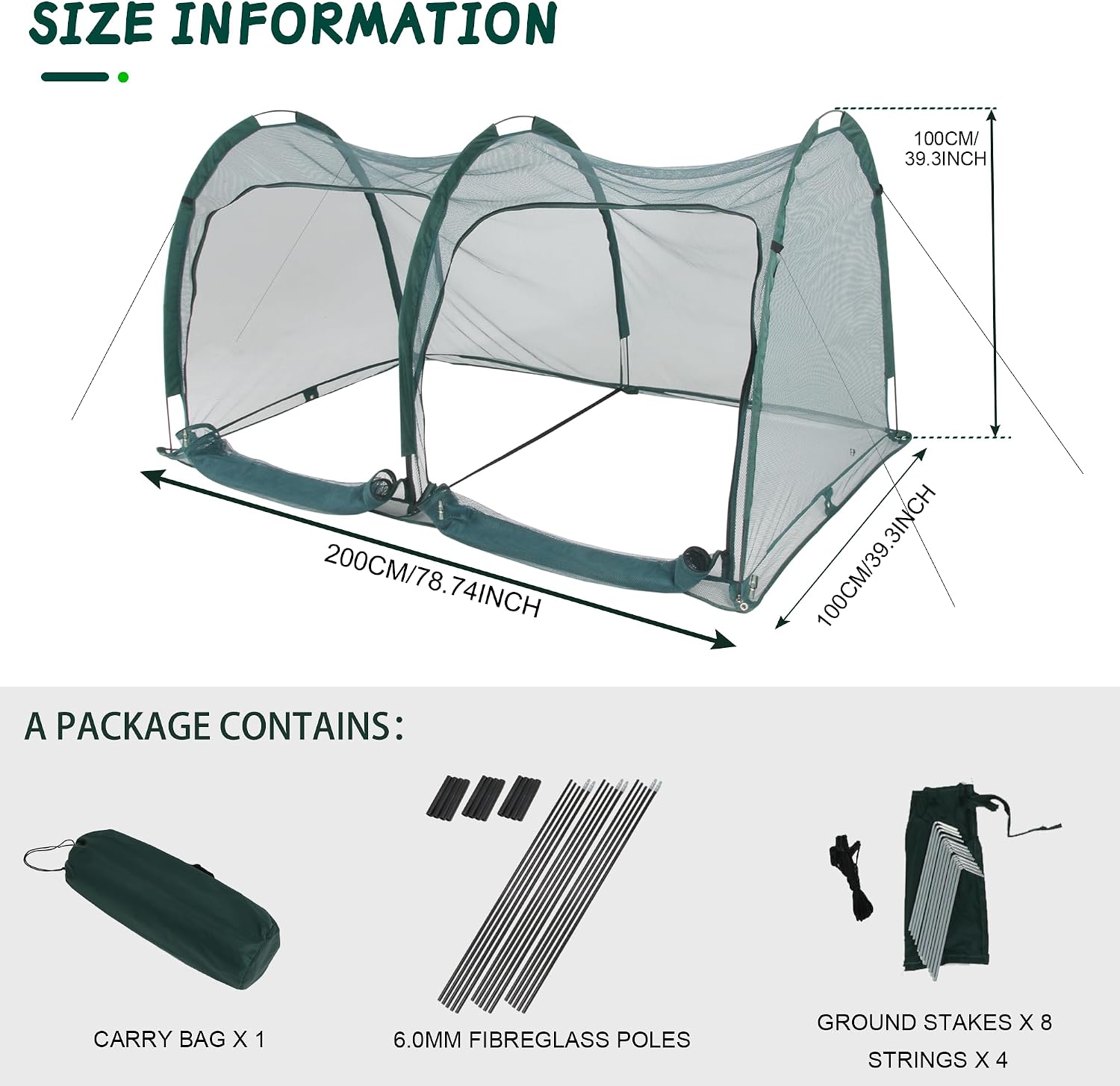 Flexible Net Grow Tunnel - Garden Greenhouse Mesh Covers Growhouse Cloche for Protecting Fruit Vegetables Plants