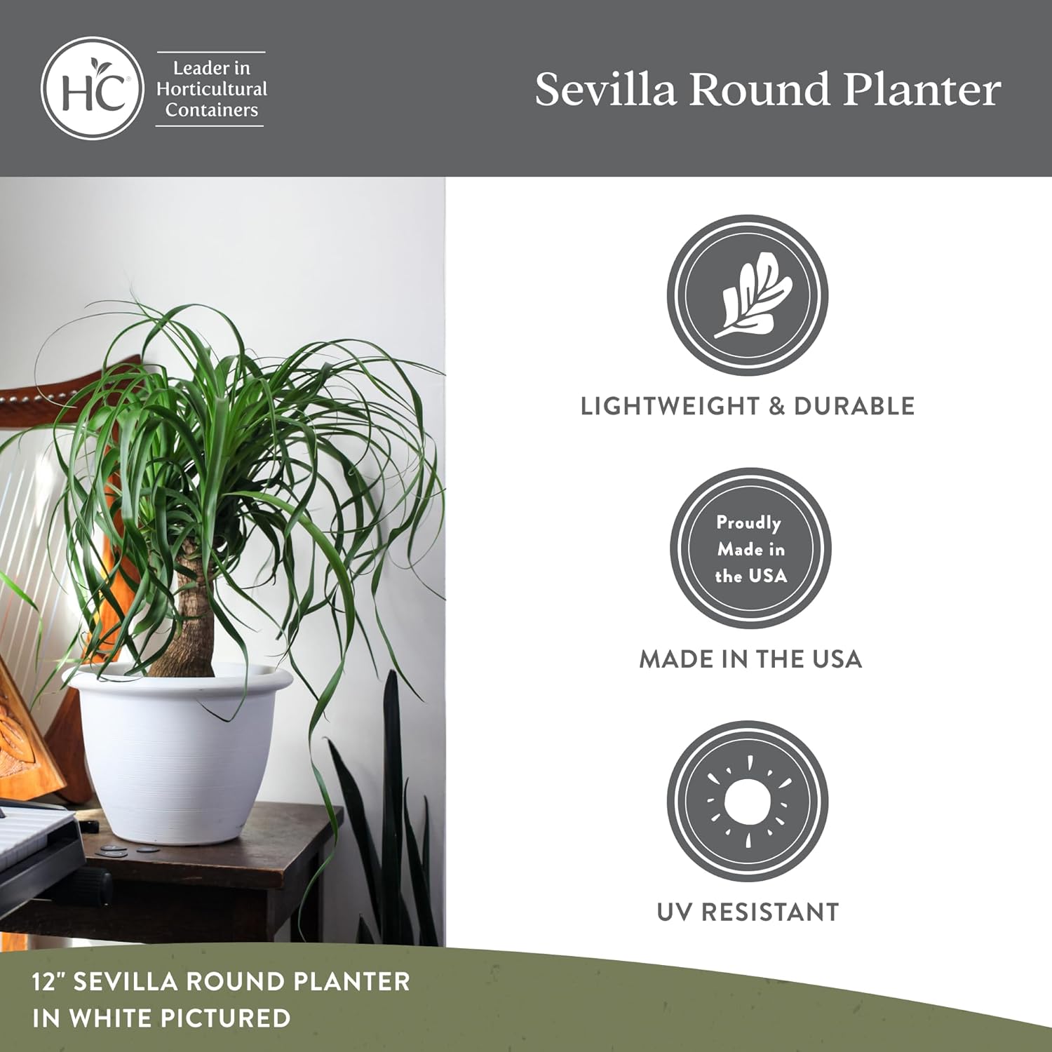 The HC Companies Sevilla Flower Planters - Durable Outdoor & Indoor Planter - Round Lightweight Self Watering Plant