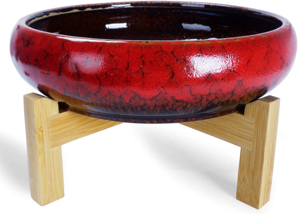 Large Succulent Pots with Drainage & Stand, 10 inch Ceramic Succulent Planter for indoor Plants plus Decorative Rock