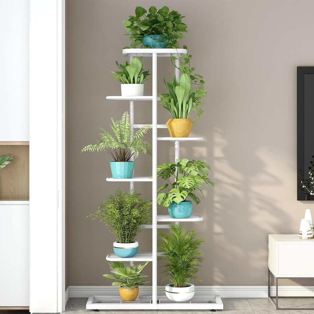 LINZINAR 7 Tier Plant Stand Indoor Outdoor Metal Flower Pot Display Shelf | Space Saving,8 Potted Multiple Flower Pot