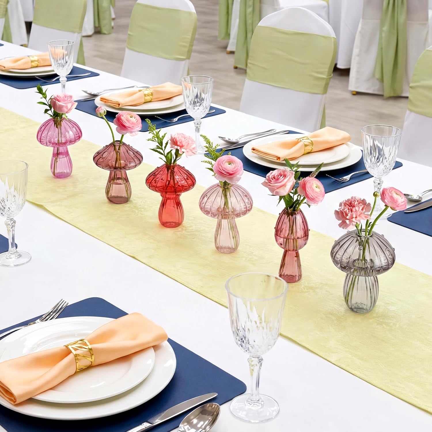 7 Pcs Glass Mushroom Vase Propagation Station with Hydroponic Plant and Artificial Fake Moss 6 Colored Plant Vase Table
