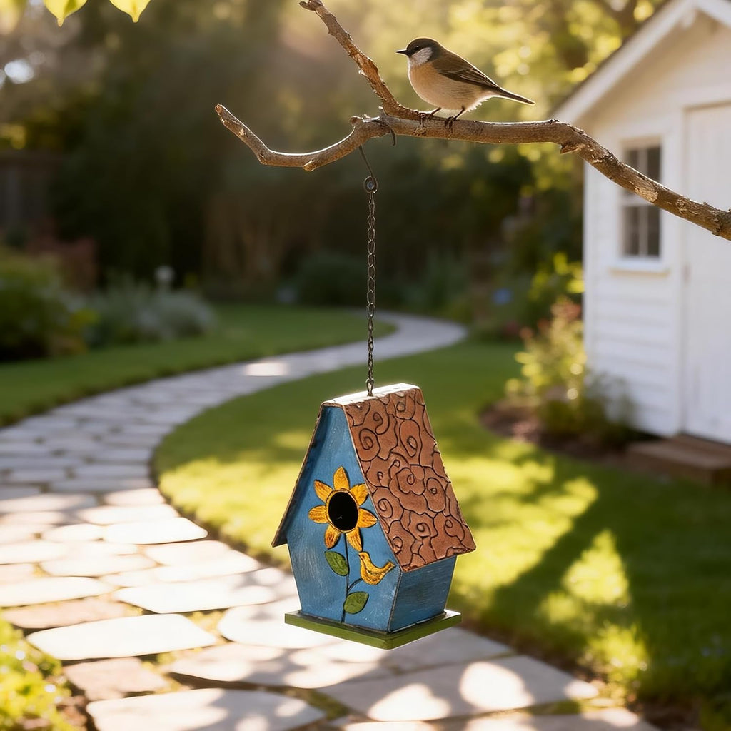 Metal Bird Houses for Outside Hanging, Decorative Sunflower Birdhouses for Outside, Rustic Weatherproof Hanging Bird