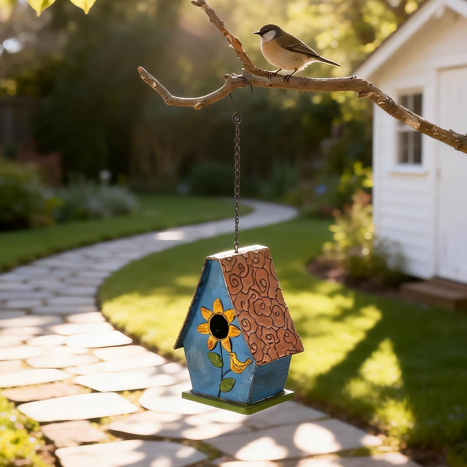 Metal Bird Houses for Outside Hanging, Decorative Sunflower Birdhouses for Outside, Rustic Weatherproof Hanging Bird