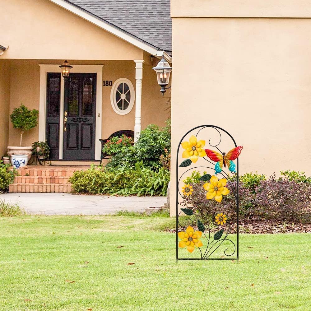 Garden Decor for Outside, 33" Flower Butterflies Decorative Garden Stakes for Spring Garden Decor, Metal Yard Art