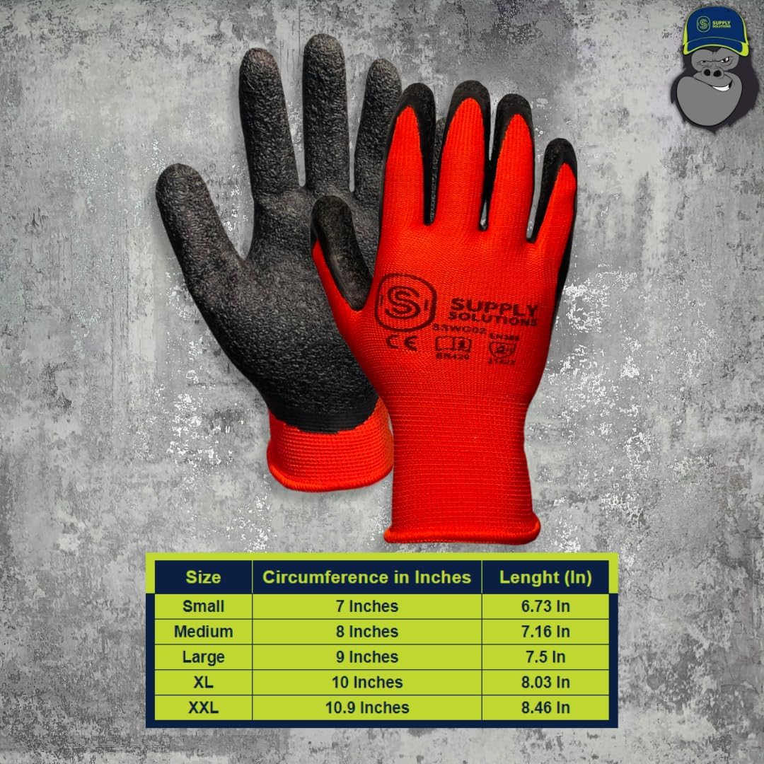 13 Gauge Polyester Shell with Latex Crinkle Palm Dipped Safety Work Gloves for Landscaping, Warehouse, Construction