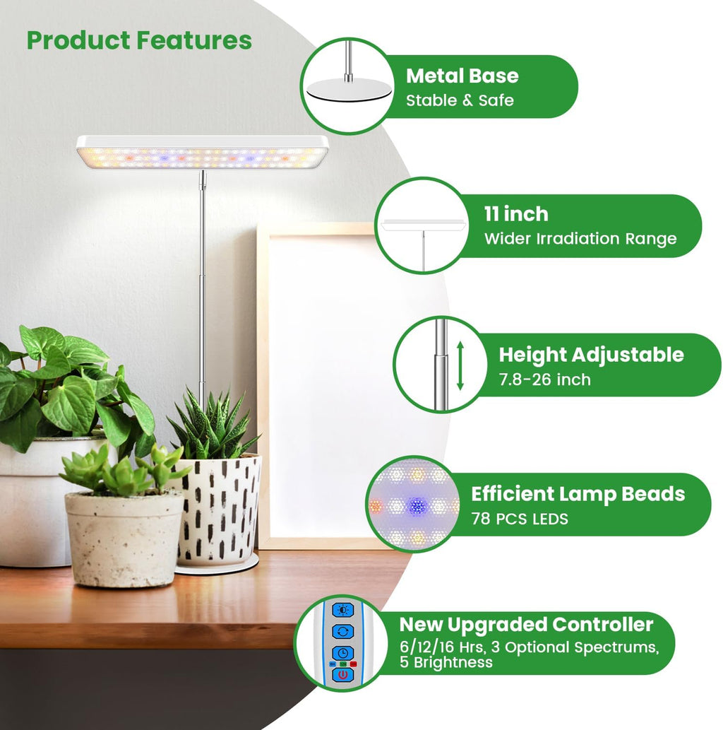 Wiaxulay Plant Grow Light, 11in Full Spectrum for Indoor Plants with Base | Desk Growing Lamp with Metal Base, 7.8-26in