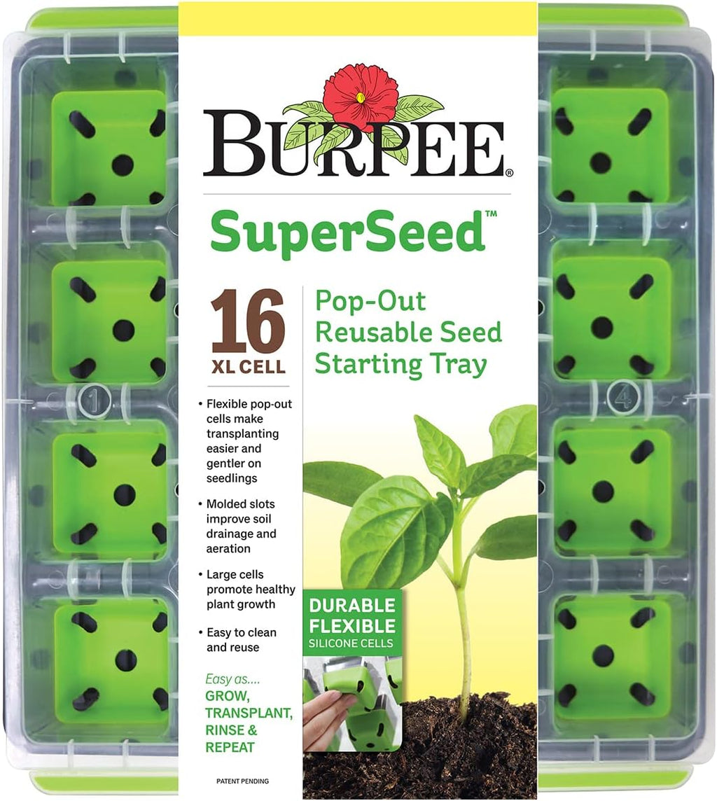 Burpee SuperSeed Seed Starting Tray | 16 XL Cell | Reusable & Dishwasher Safe &, 9 Quarts | Premium Organic Potting