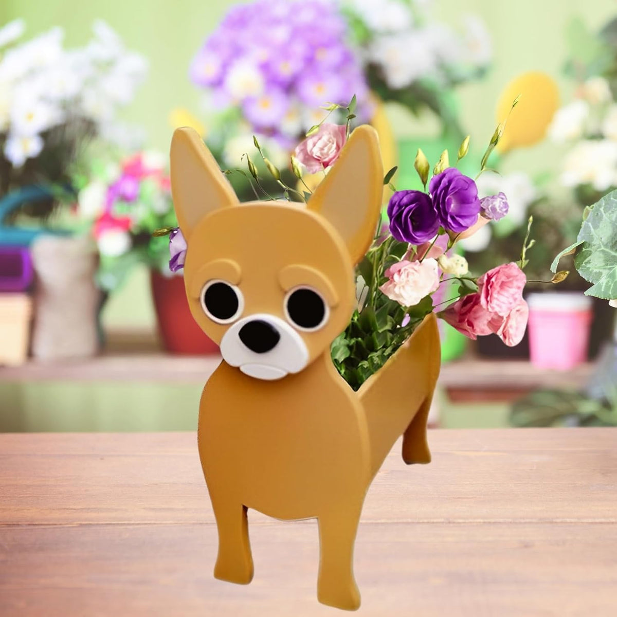 Yellow Chihuahua Dog Planter Pots, Animal Shaped Flower Pot | Cute Plant Gift for Women and Pet Lovers, Indoor Outdoor