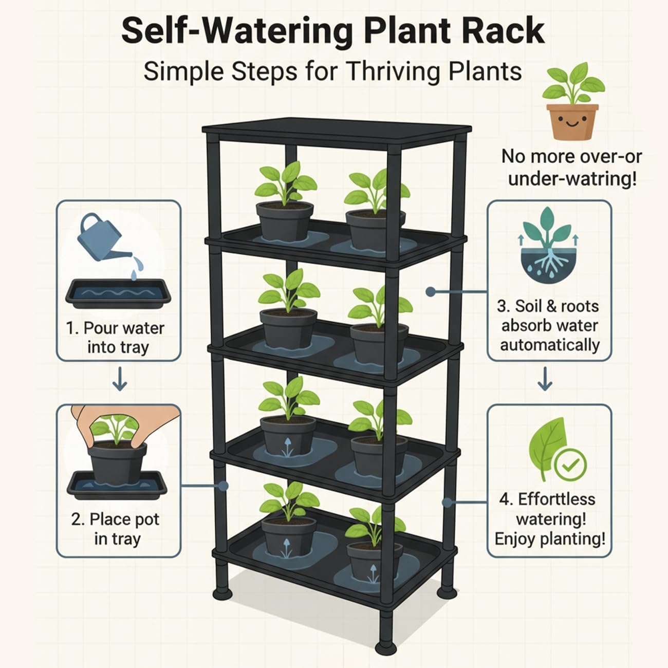 RooTrimmer 5-Tier Seed Starter Trays, Plant Stand, with Bottom-Watering Design– Reinforced Thickened Shelf for Small