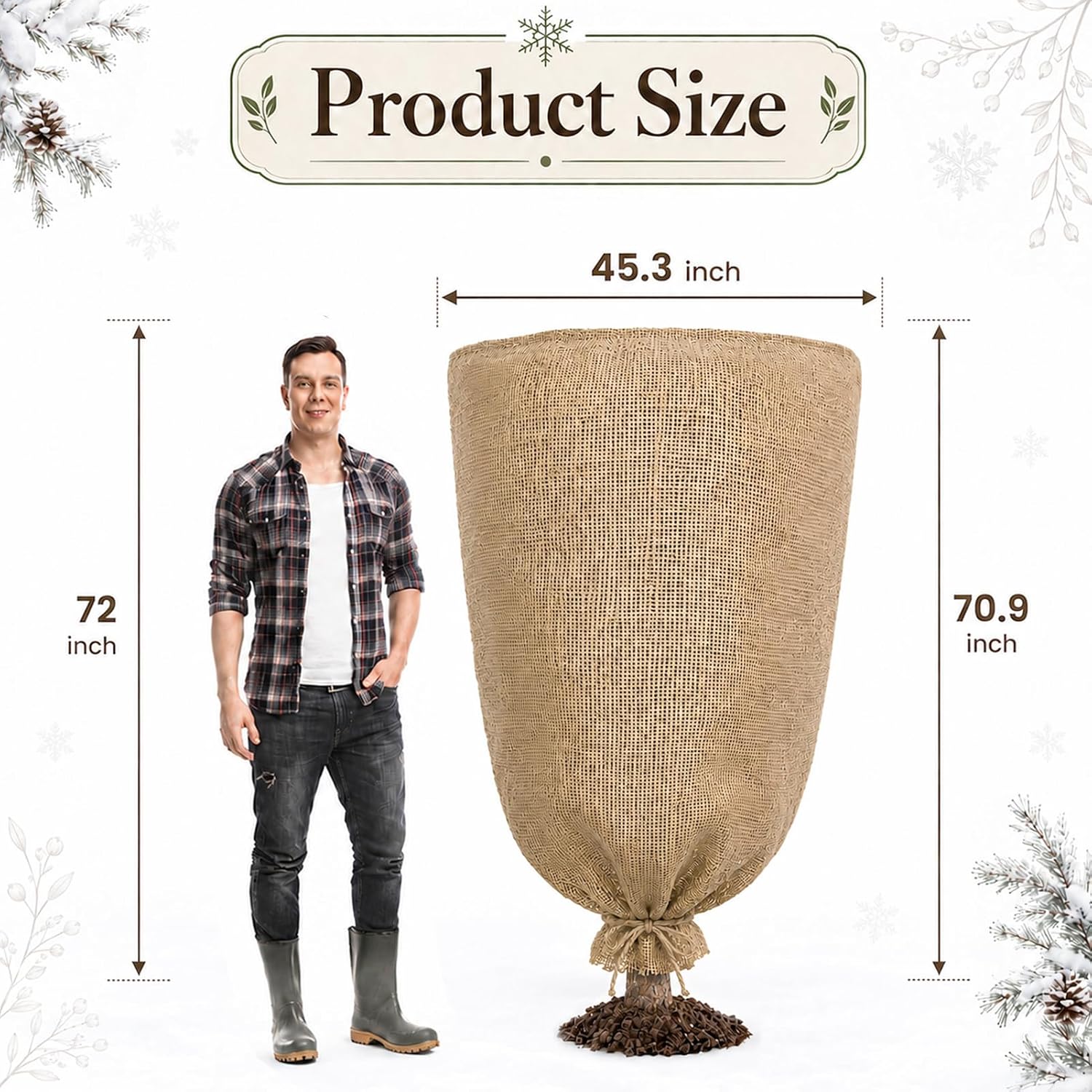 1Pcs 45.3x70.9in Winter Burlap Plant Cover Bags with Drawstring for Warmth | Reusable Plant Frost Protection for Fruit