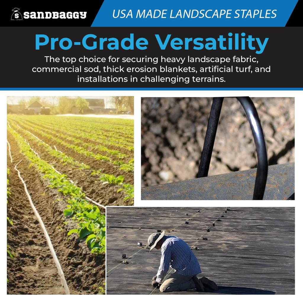Sandbaggy USA Made 12-inch Landscape Staples - Garden Stakes - Drip Irrigation Tubing, Landscaping Fabric, Netting