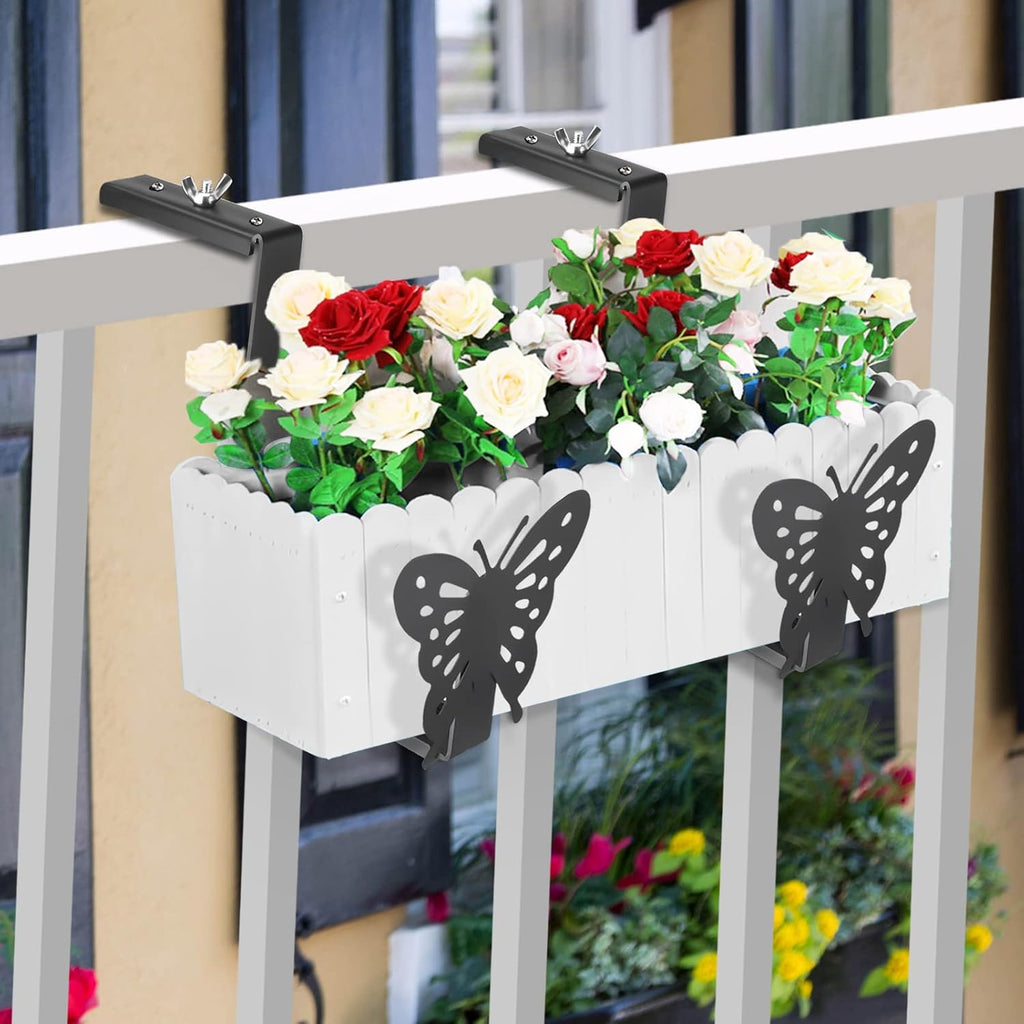 VIVIKEN Planter Box Bracket, Adjustable Window Box Holder with Butterfly | Hanging Flower Pot Stand Brackets for