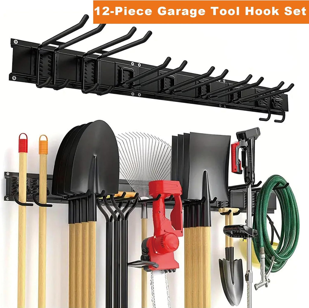 Heavy Duty Tool Hooks Set - Wall Mount Garage Tool Organizer, Multipurpose Metal Storage Hanger for Garden Tools Broom