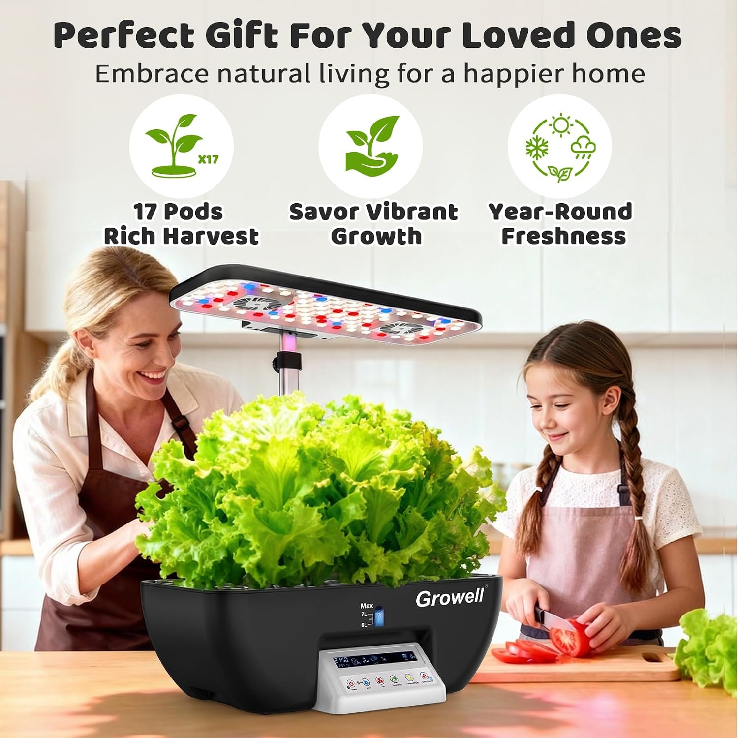 Growell 17 Pods Hydroponics Growing System Kit, Indoor Garden with 2 Fans | for Airflow & Anti-Mold, LED Grow Light