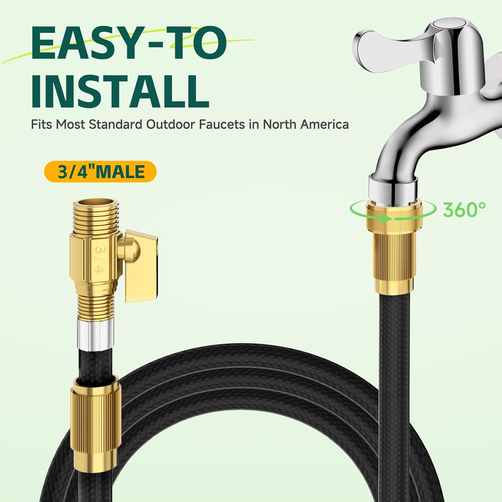 100ft Garden Hose – Lightweight & Flexible Water Hose, Leak-Proof Fabric & Non-Expandable with Shut-Off Valve for Yard