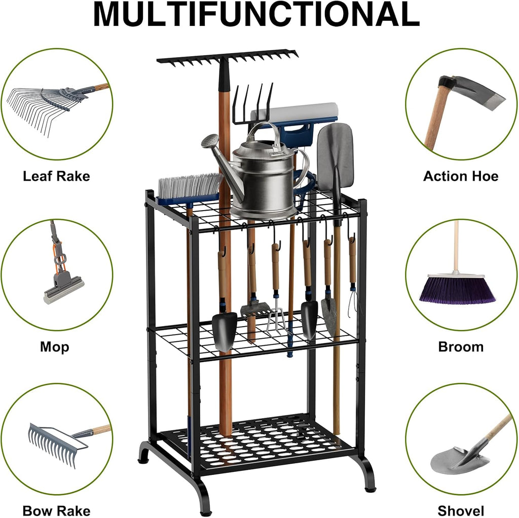 RANXFLOAT Garden Tool Organizer with Storage Hooks, Yard Tool Tower Rack for Garage Organization and Storage, Up to 35
