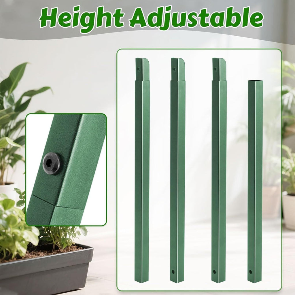 61" Adjustable Dragon Fruit Trellis, Round Ring, Green | Top apex ring supports fruit. Anti-tipping cross-base sits