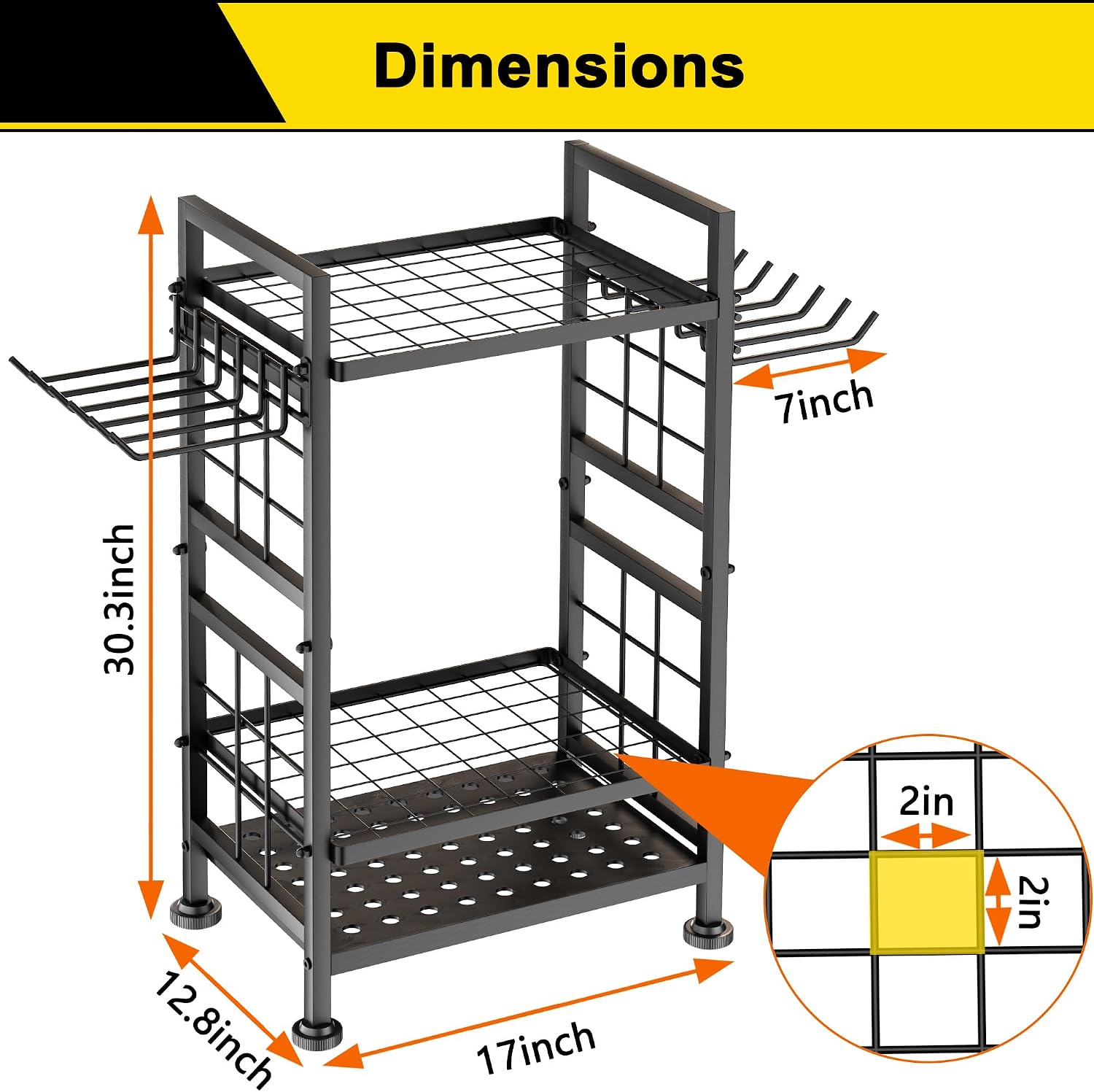 3 Tier Garden Tool Organizer, Garage Storage and Organization, Metal Yard Tools Storage up to 78 Tools, Heavy Duty