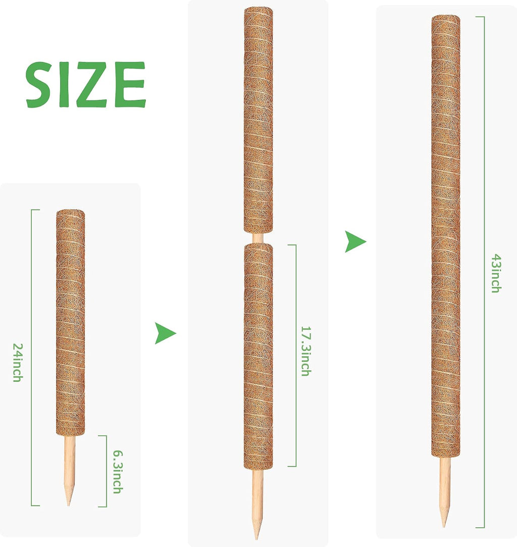 Moss Pole, Augshy Total Length 43 Inch Moss Poles - 2Pcs 24 Inch Plants Support Stakes Pole for Indoor Plants Coir