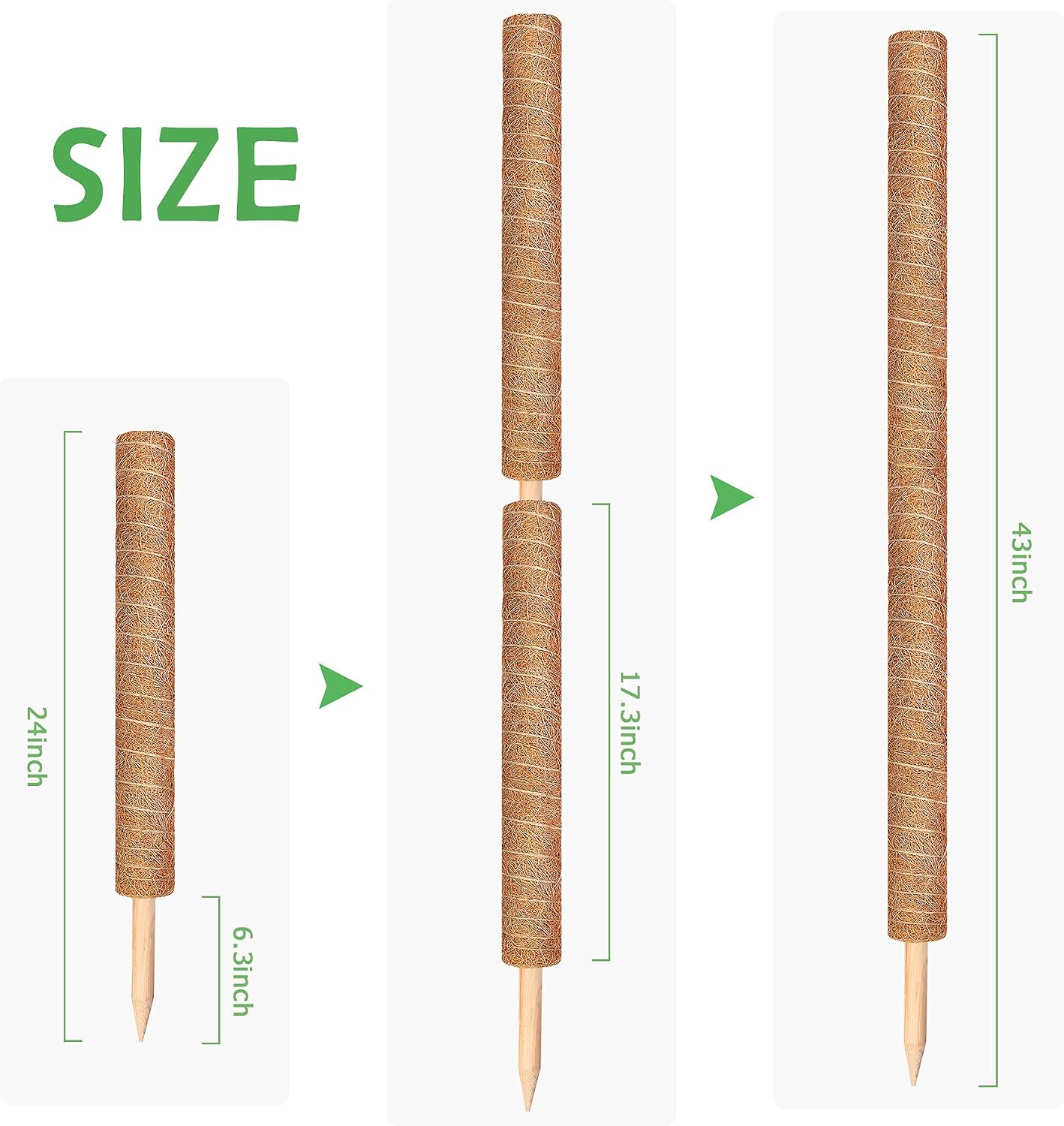 Moss Pole, Augshy Total Length 43 Inch Moss Poles - 2Pcs 24 Inch Plants Support Stakes Pole for Indoor Plants Coir