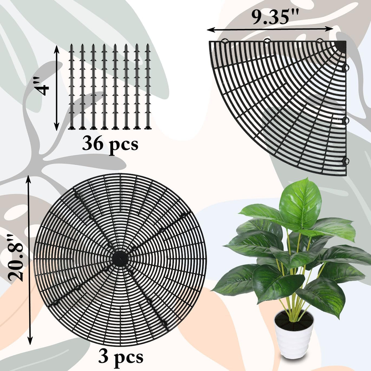 Z metnal Plant Pot Grid 20.8", 3 Pcs Cuttable Grid Flower Pot Cover, Plastic Grid Plant Pot Cover, Black, Flower