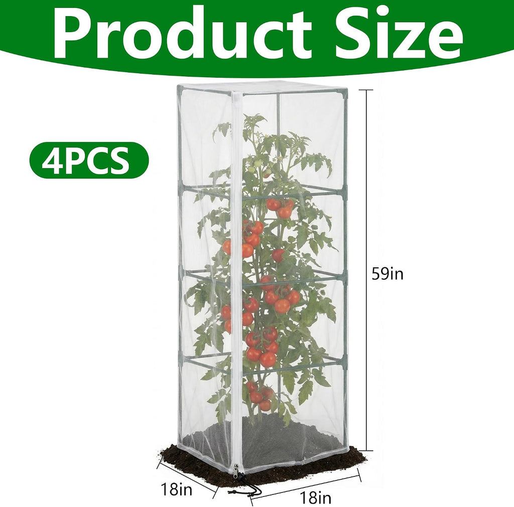 4 Pcs Garden Bird Netting for Square Plant Cage, 59" x 18" x 18" Tomato Cage Garden Net Cover with Zipper, Tomato