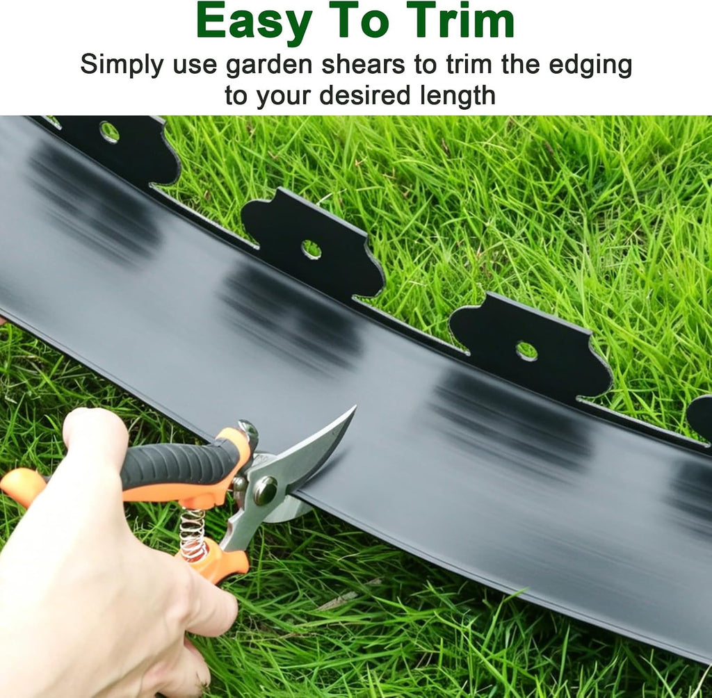 Landscape Edging Kit, 4 Inch Tall 33Ft No Dig Garden Edging Border with 50 Pcs Reinforced Spikes, Plastic Garden