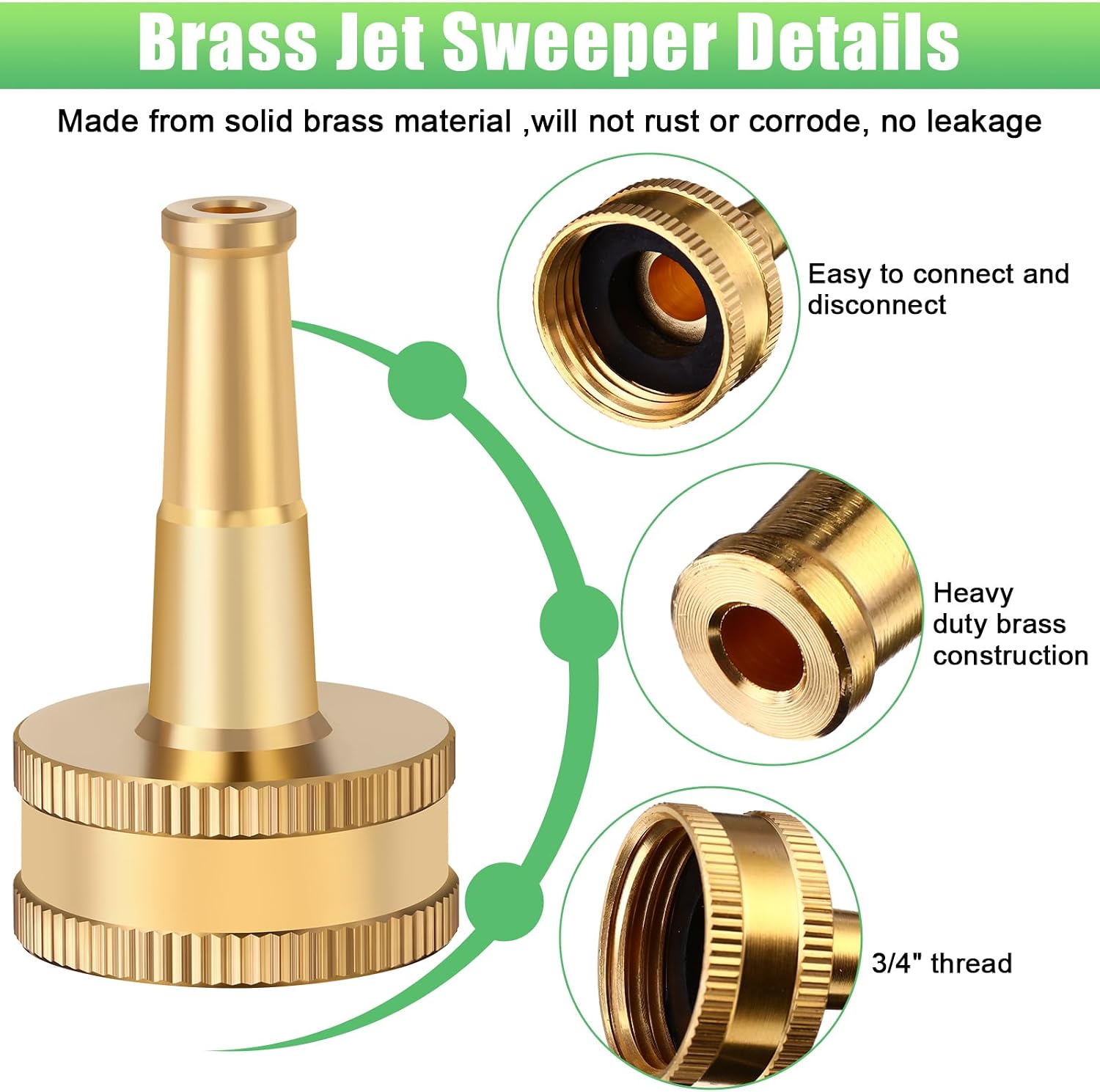 JaGely 12 Pack Brass Hose Nozzle for Garden, Jet Sweeper Nozzles Solid Brass 2" Jet Nozzle for Car Wash, Extra12 Garden