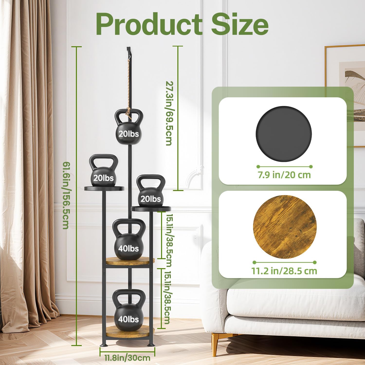 iDavosic.ly Hanging Plant Stand Indoor, 4 Tier 62 Inch Tall, Black & Brown | Vertical Corner Metal Flower Shelf with