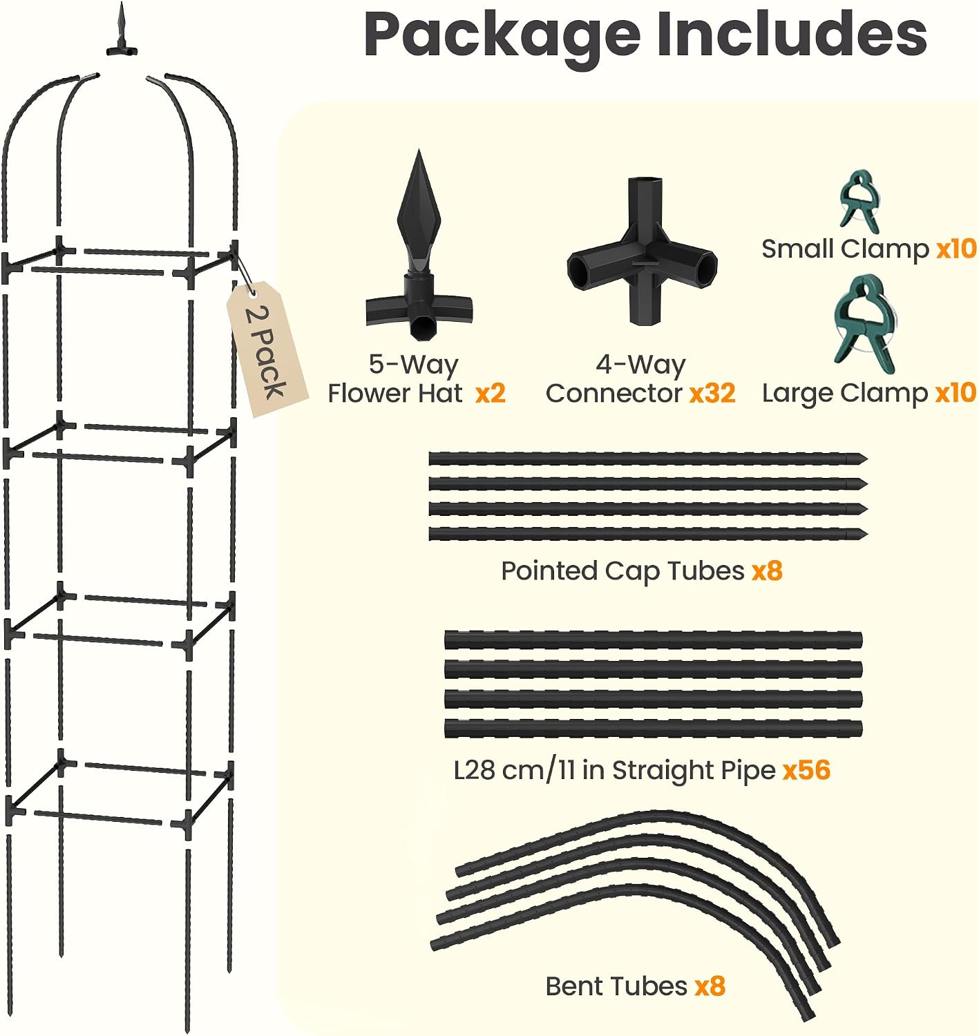 2 Pack 70.87" Garden Obelisk Trellis for Climbing Plants, Pyramid Design for Roses, Clematis, Jasmine, and Vegetable