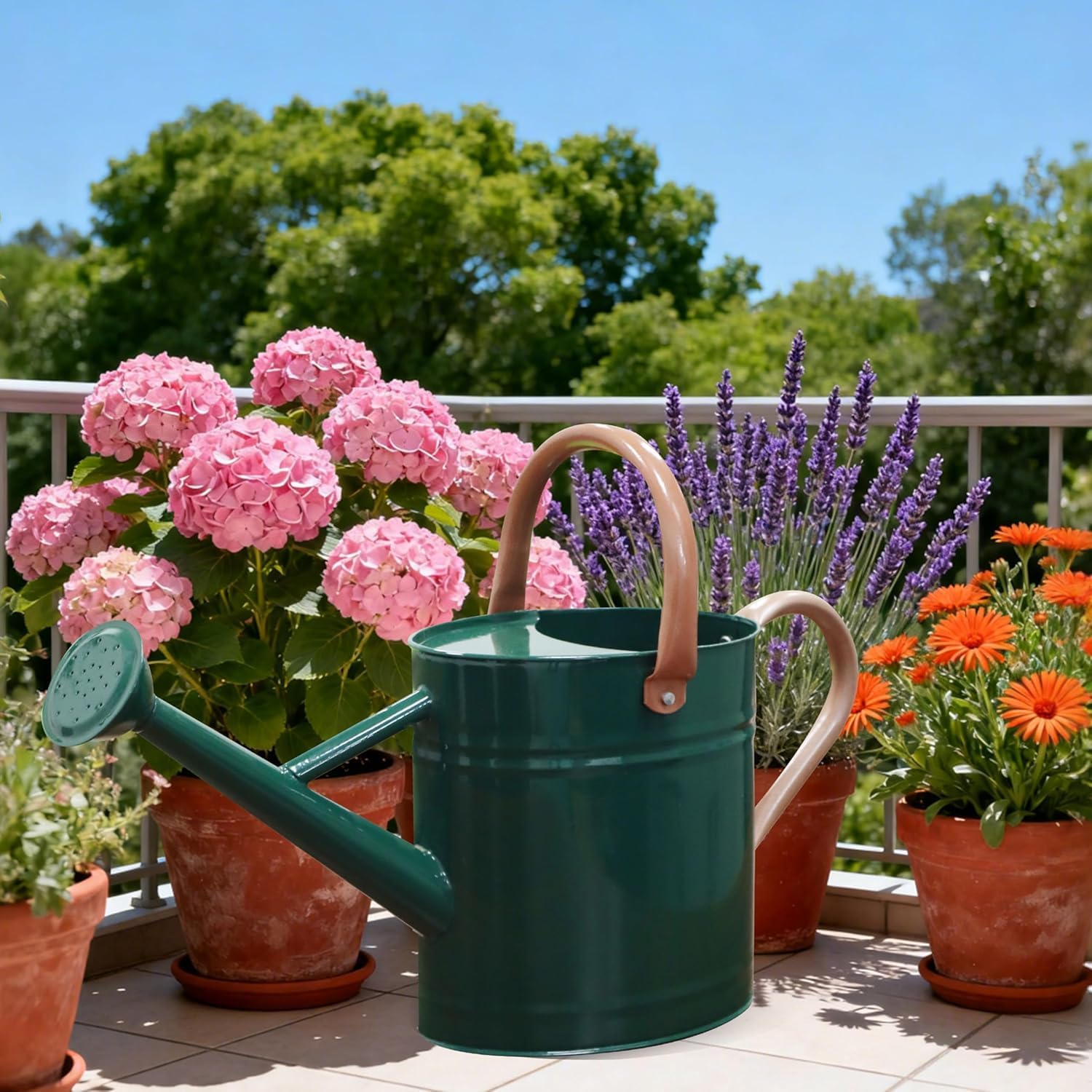 1 Gallon Metal Watering Can for Outdoor Indoor Garden Plants，Green | Movable Handle，With Removable Spout, Can Choose