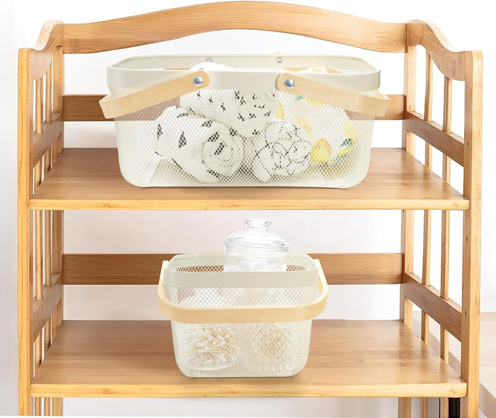2 Pack Harvest Basket with Handle, Garden Baskets for Gathering Vegetables, Multi-functional Metal Mesh Fruit Basket