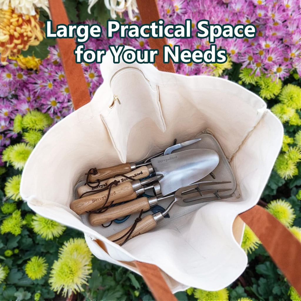 Berry&Bird Garden Tool Bag, Canvas Garden Tote With Pockets for Gardening | Wear-Resistant Multi-Purpose Tool Storage