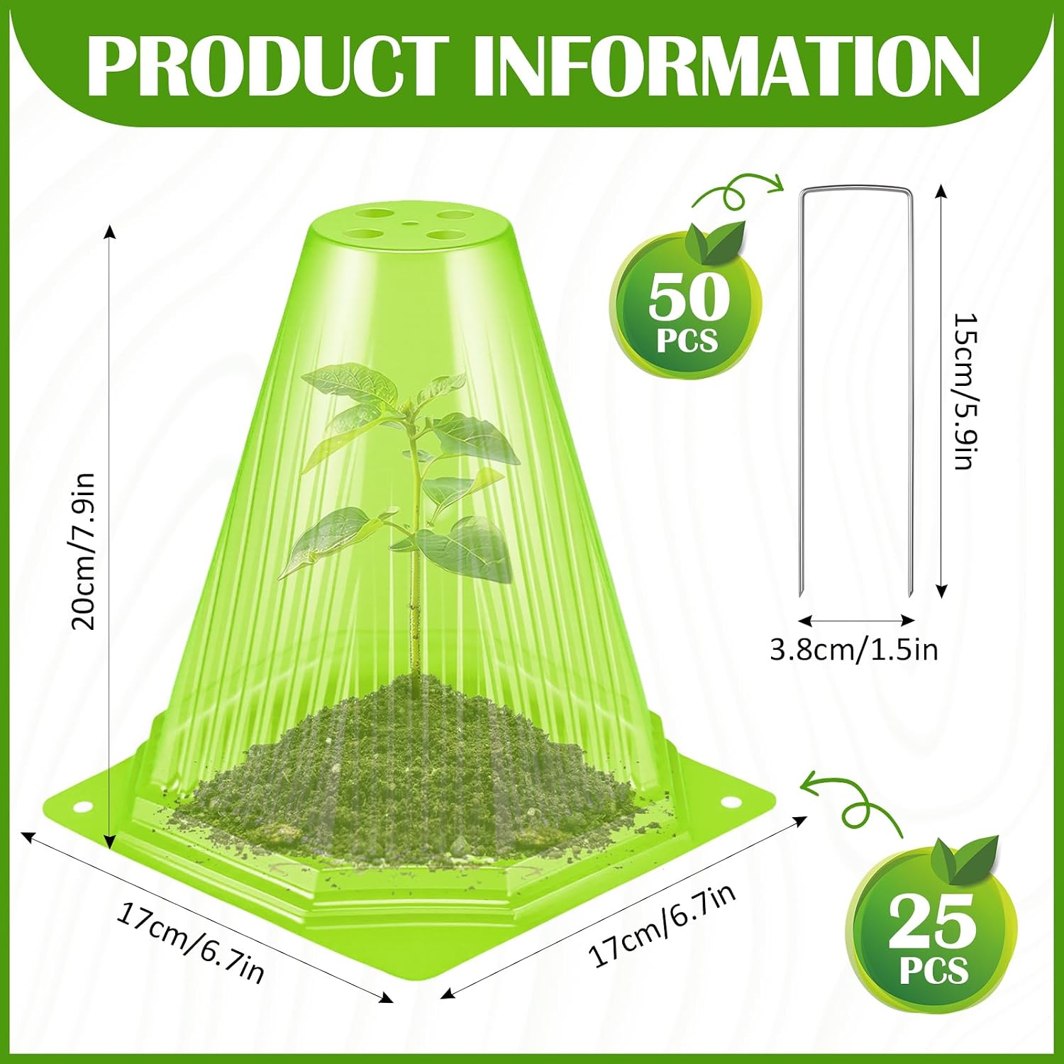 25PCS Garden Cloches for Plants with 50PCS Ground Stakes,Reusable Plant Bell Cover,Plastic Small Plant Seedling