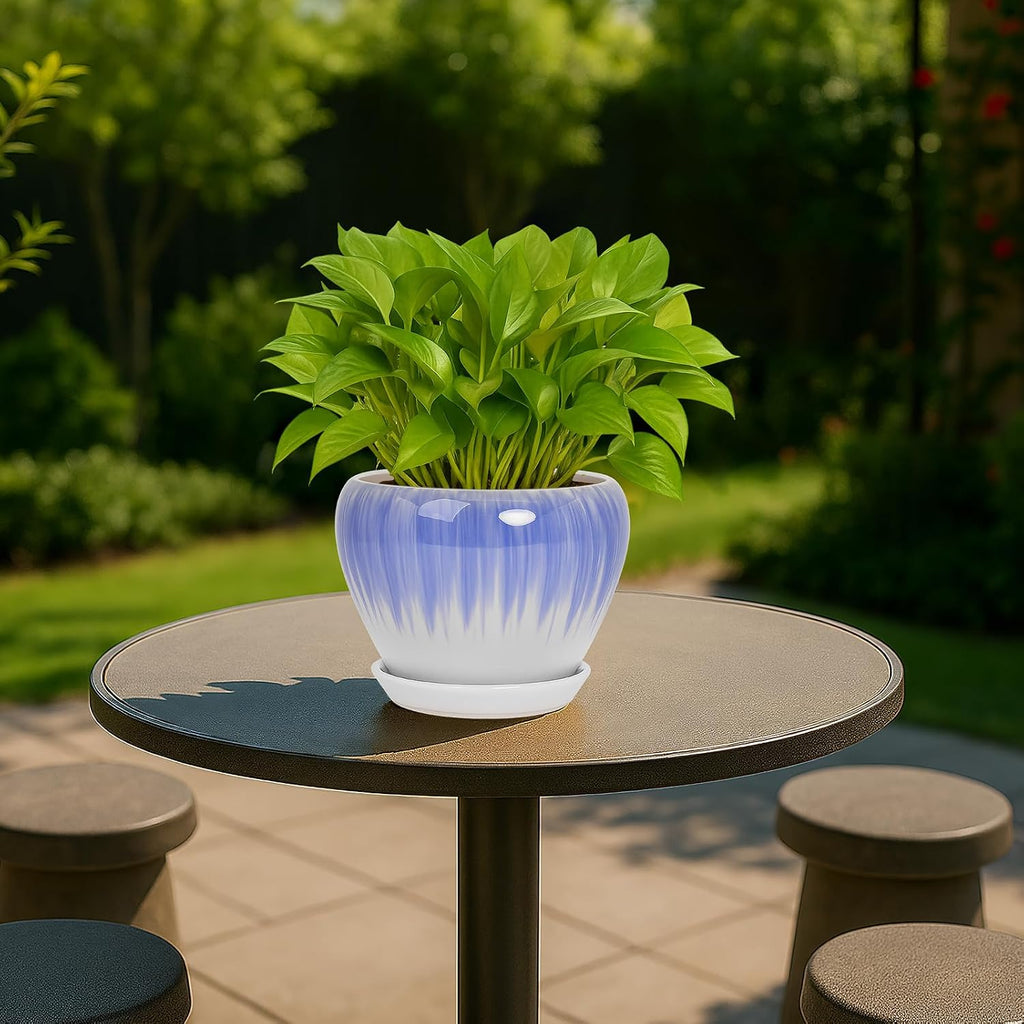 Deep Dream 6 Inch Plant Pots- Ceramic Planter Pot with Drainage Hole and Saucer, Round Flower Pot for Indoor Outdoor