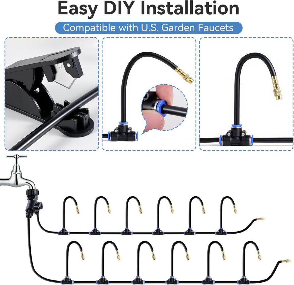 Drip Irrigation System 100FT 1/4" (17PCS Nozzles) for Garden, 83 PCS Leak-Proof Garden Watering System, 360° Adjustable