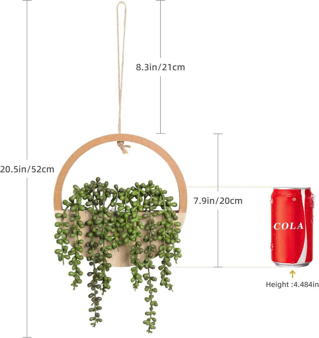 2pcs Artificial Succulents Hanging Plants 12.2'' Fake String of Pearls in Pot with 8.3'' Lanyard for Indoor Outdoor